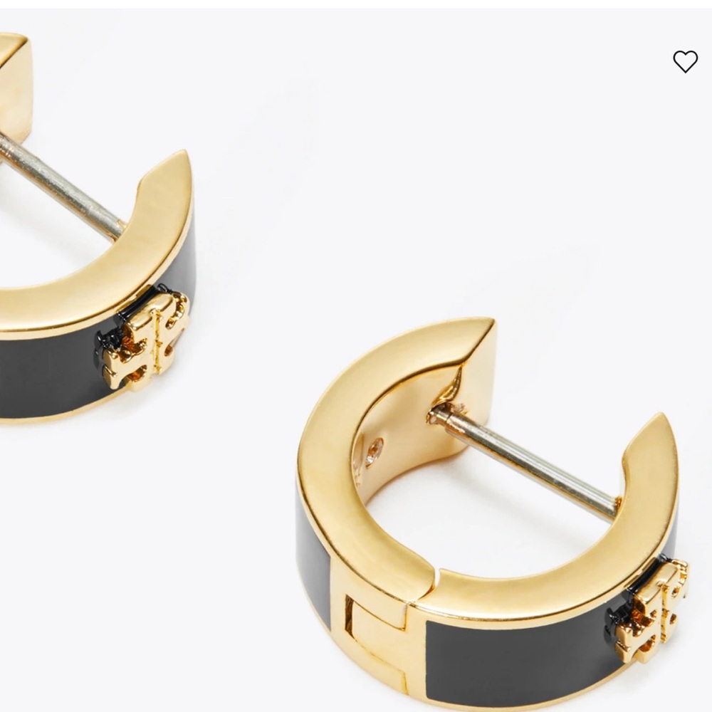 Tory Burch Hoop KIRA HUGGIE EARRINGS black and gold - Picture 6 of 11